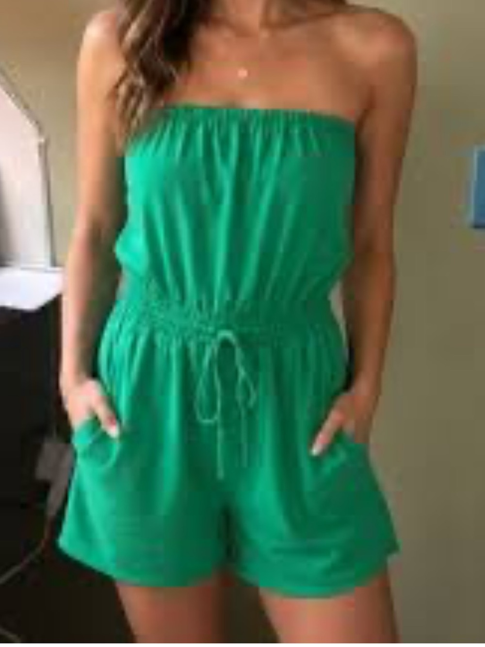 Vici Kids Emerald Green Strapless Drawstring Romper